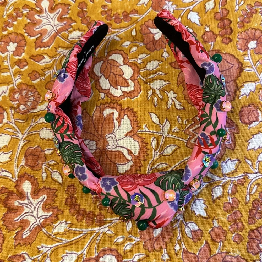 BRIANNA CANNON ADULT SIZE PINK LUAU HEADBAND WITH CRYSTALS & BEADS